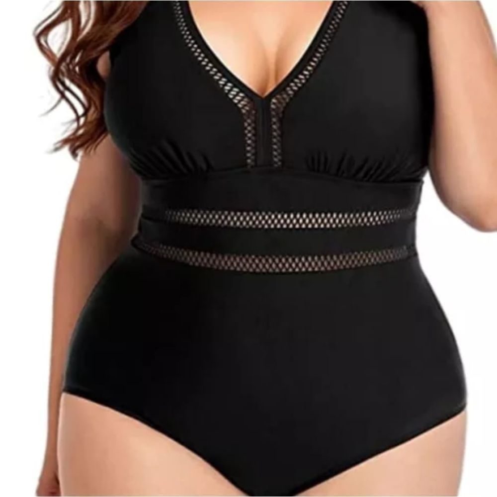 Plus size vintage solid black sexy style woman swi 2026